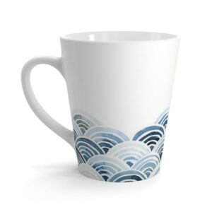 Abstract Rainbows Latte Mug Full Printed Pink Cup Unusual Print; Hat Favorite Coffee Cup Blue Waves Ceramic Mug 12 oz - Image 3