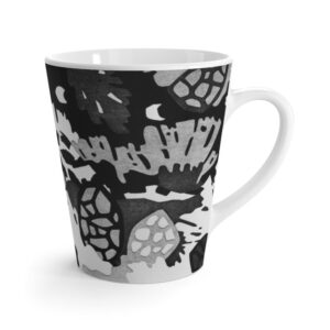Abstract Leaves Latte Mug Full Printed Pink Cup Unusual Print; Hat Favorite Coffee Cup Black and White Ceramic Mug 12 oz - Image 3