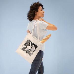 ECO Handbag Cats Friendship - Travel Tote Bag - Cotton Shopper Hand bag Black and White Style - Image 3