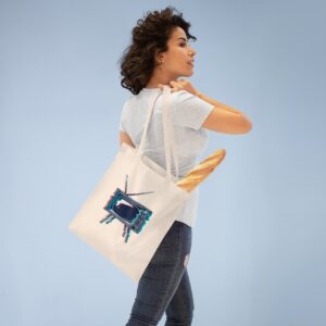 ECO Handbag Retro TV- Travel Tote Bag - Cotton Shopper Hand bag Old School Style - Image 3