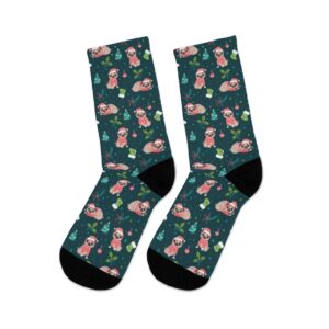 Christmas Pug Socks Full Printed Socks Funny Print Unisex Print Men Socks Women Socks Food Sublimation Socks Best Gift Merry Christmas Garland Snow Stars New Year Mood - Image 3